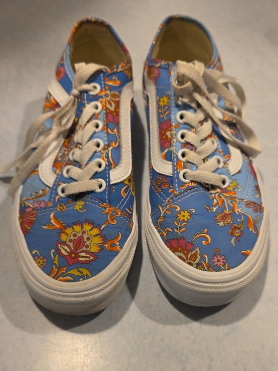 Vans Shoes - Vans Blue Floral Canvas Low-Top Sneakers for Women — White Trim